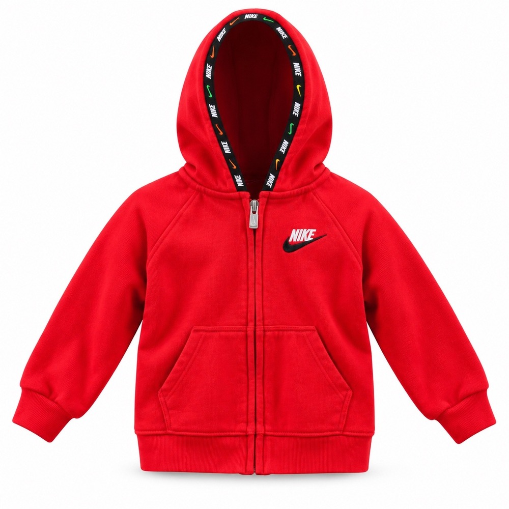 Nike Hoodie Kids 2T Red Full Zip Fleece Logo Taped Hood H232-023